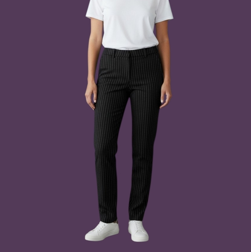 BRAVA 1990s Wrinkle Free Black Trendy Pinstripe Lowrise Dress Pants